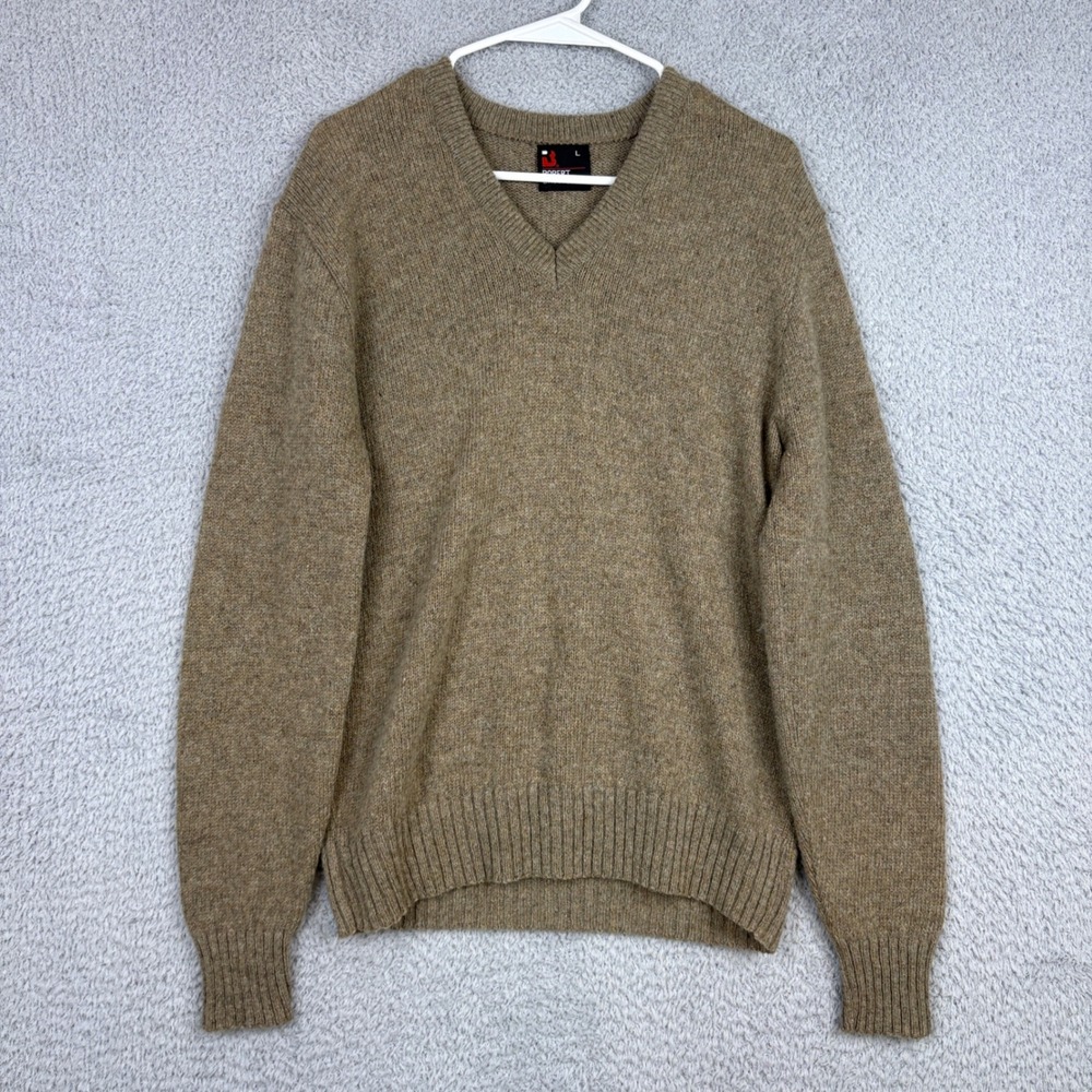 Robert Bruce Sweater Mens Large Brown Wool V Neck Knit Pullover Vintage Preppy